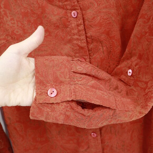 Chico's Corduroy Burnout Shirt Womens M Orange Western Preppy 70's Boho Academia - Picture 6 of 16